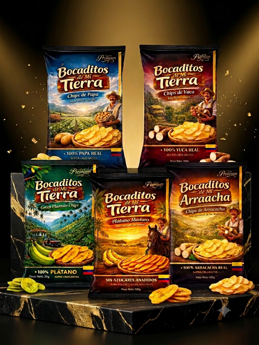 chips de plátano, papa, yuca y arracacha